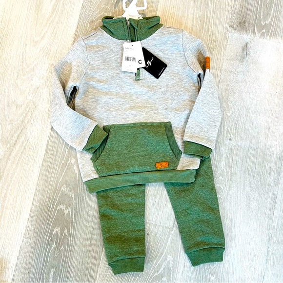 7 For All Mankind Other - 7 FOR ALL MANKIND 3T Jogger Set Green Gray Kangaroo Pocket 3/4 Zip Pullover NEW
